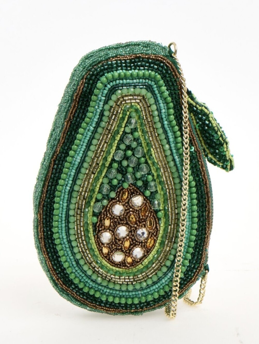 Beaded Avocado-Shaped Crossbody Bag in Green